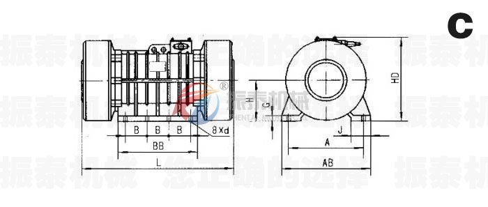 VB振動(dòng)電機(jī)外形參數(shù)圖C